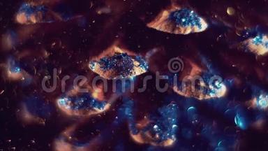 皮涅酮看起来像在太空中漂浮的闪闪发光的钻石岛的堆积。 旋转的小圆气泡